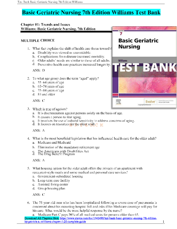 Basic Geriatric Nursing 7th Edition Test Bank | Patricia A. Williams | Chapters 1–20