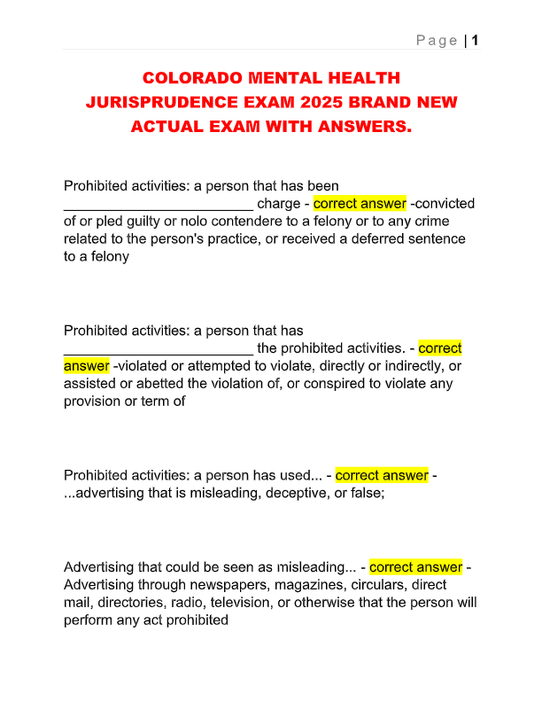 Colorado Mental Health Jurisprudence Exam 2025: Study Guide &amp; Practice Questions