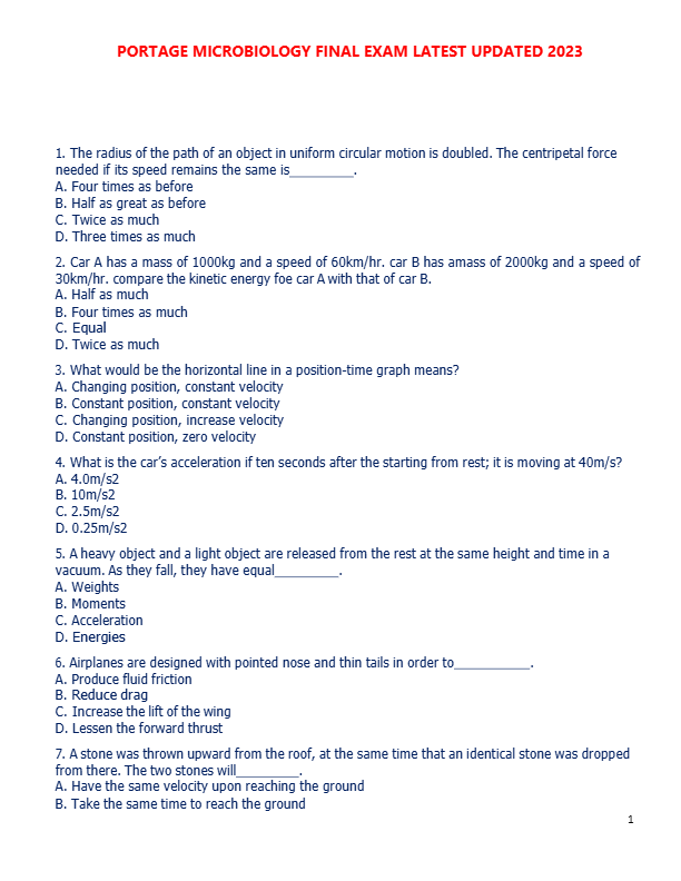 PORTAGE MICROBIOLOGY FINAL EXAM LATEST UPDATED 2025