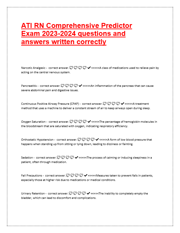 ATI RN Comprehensive Predictor Exam 2023–2024 – Verified Questions & Correct Answers | Complete NCLE