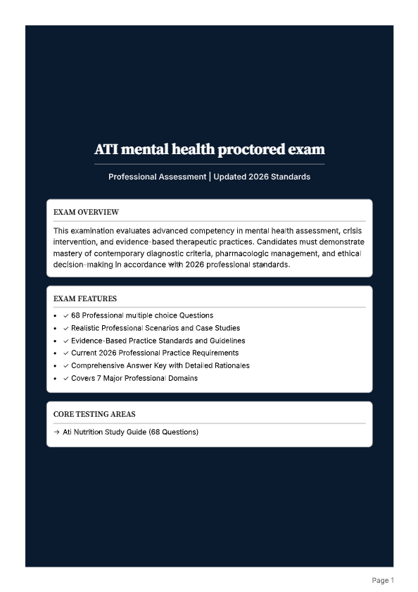 ATI Mental Health Proctored Exam – Professional Assessment | Updated 2026 Standards