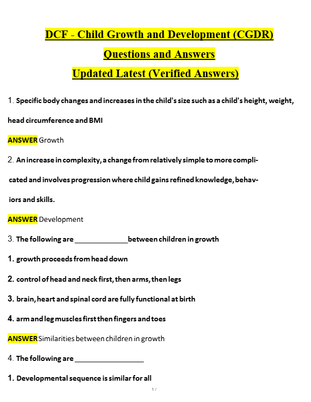 DCF Child Growth and Development (CGDR) Exam 2025–2026 | 100% Verified Questions & Answers