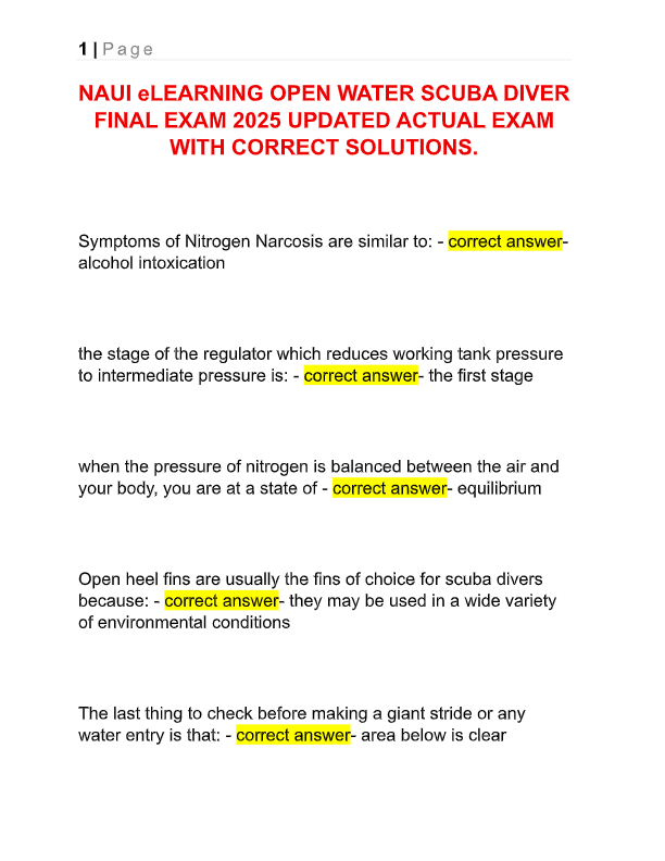 NAUI Scuba Diver Final Exam 2025 – Updated Questions & Verified Answers (Latest 2025–2026 Edition)