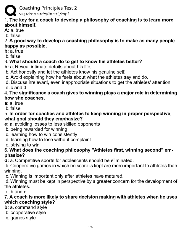 Coaching Principles Test 2 – 100% Verified Questions & Answers | Latest 2025–2026 Edition