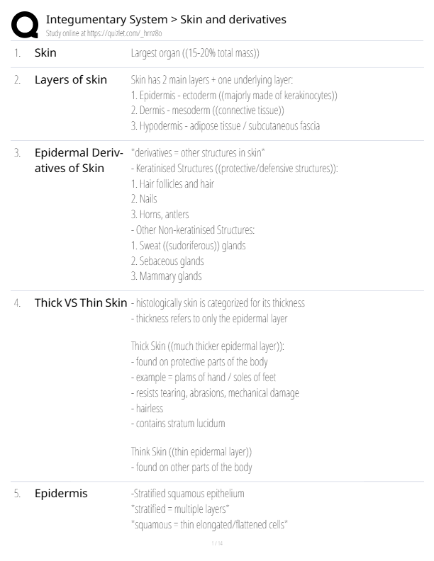 Integumentary System: Skin and its derivatives