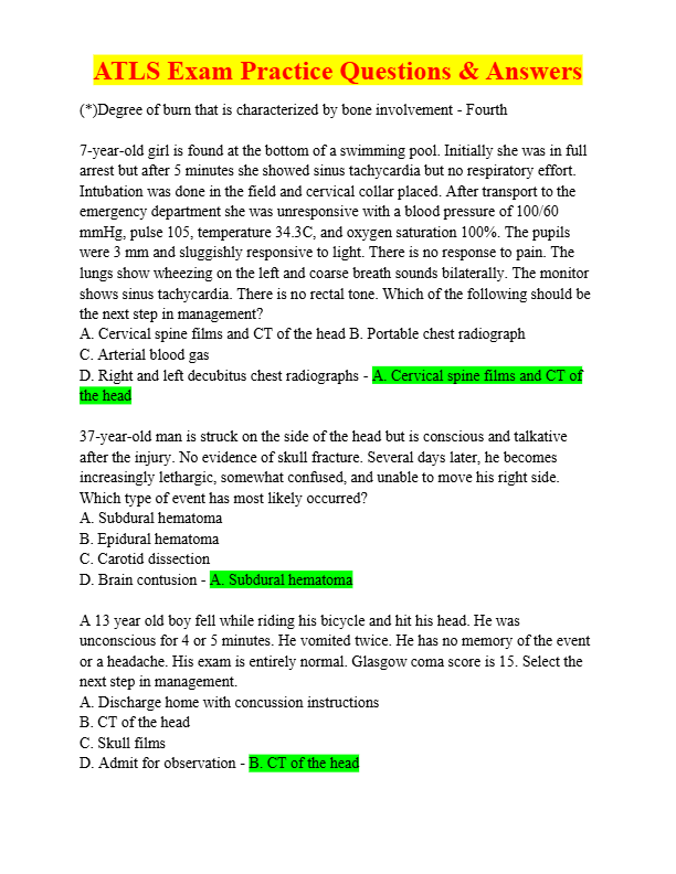 ATLS Exam Practice Questions & Answers 2025