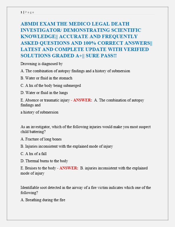 ABMDI EXAM THE MEDICO LEGAL DEATH  INVESTIGATOR/ DEMONSTRATING SCIENTIFIC  KNOWLEDGE|| ACCURATE AND
