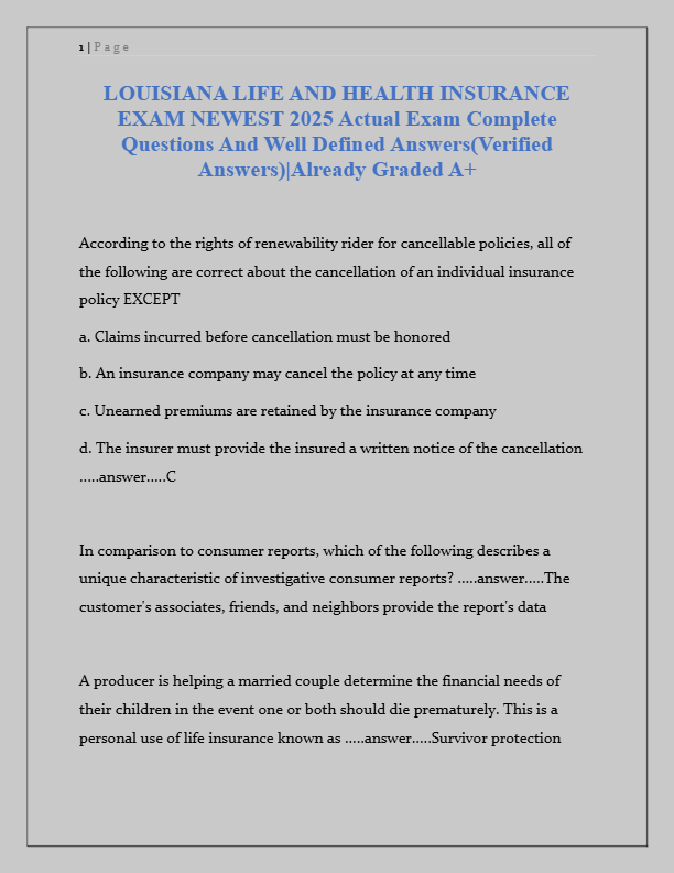 2025 Louisiana Life & Health Insurance Exam Prep: Complete Q&A Study Guide | Pass Guaranteed