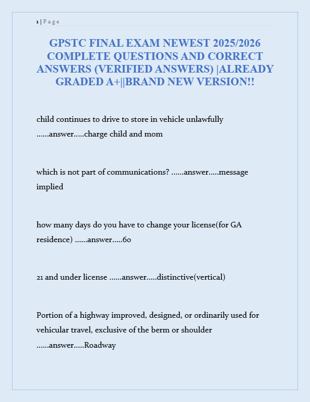 GPSTC Final Exam 2025/2026 | Complete Questions & Verified Answers | Brand New Version