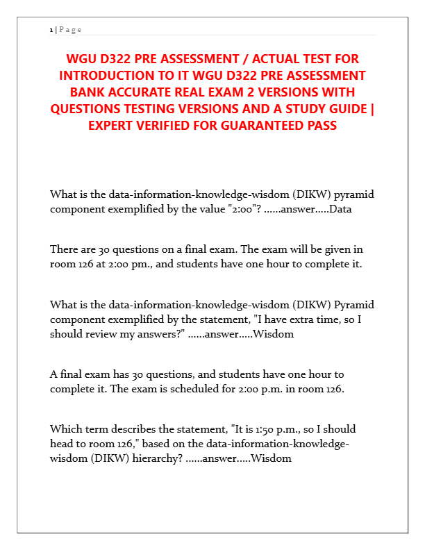 WGU D322 Introduction to IT Pre-Assessment & Exam Guide 2025 | 2 Versions with Real Questions & Stud