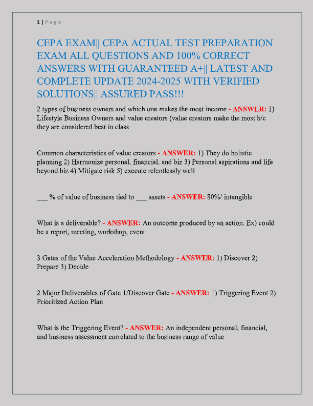 CEPA Exam Package Deal 2025–2026: Practice Questions & 100% Verified Answers – Graded A+