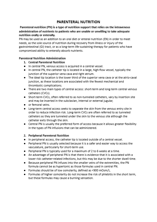 Parenteral Nutrition