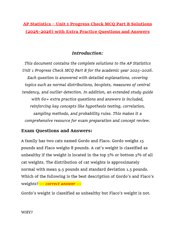 AP Statistics – Unit 1 Progress Check MCQ Part B Solutions (2025–2026) with Extra Practice Questions