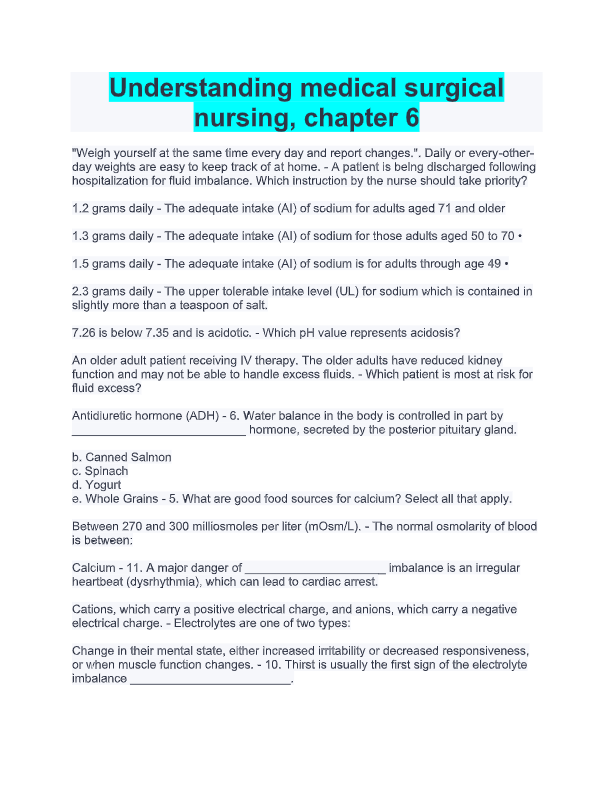 Test Bank for Understanding Medical-Surgical Nursing 6th Edition | Williams &amp; Hopper | Chapters 1–57