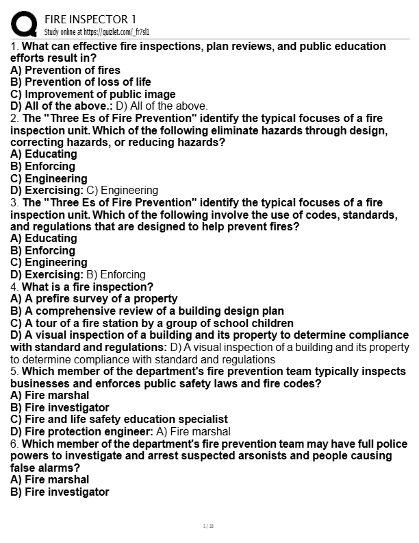 Fire Inspector 1 Practice Exam 2025–2026 | Florida State Questions & Verified Answers