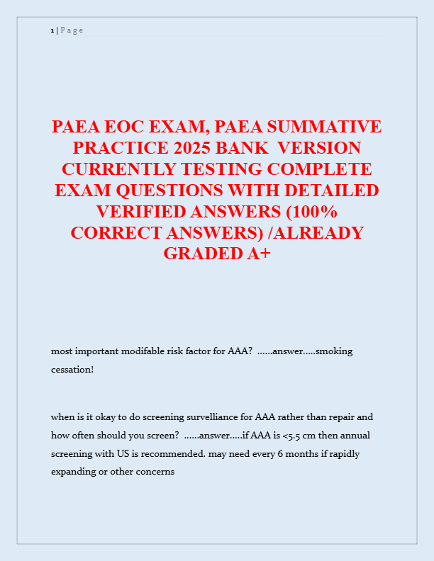 PAEA EOC Exam 2025: Practice Test Bank with Verified Answers