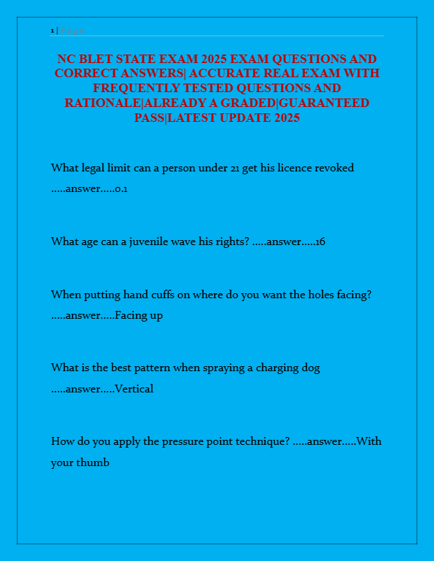 NC BLET State Exam 2025: Questions & Correct Answers | Guaranteed Pass