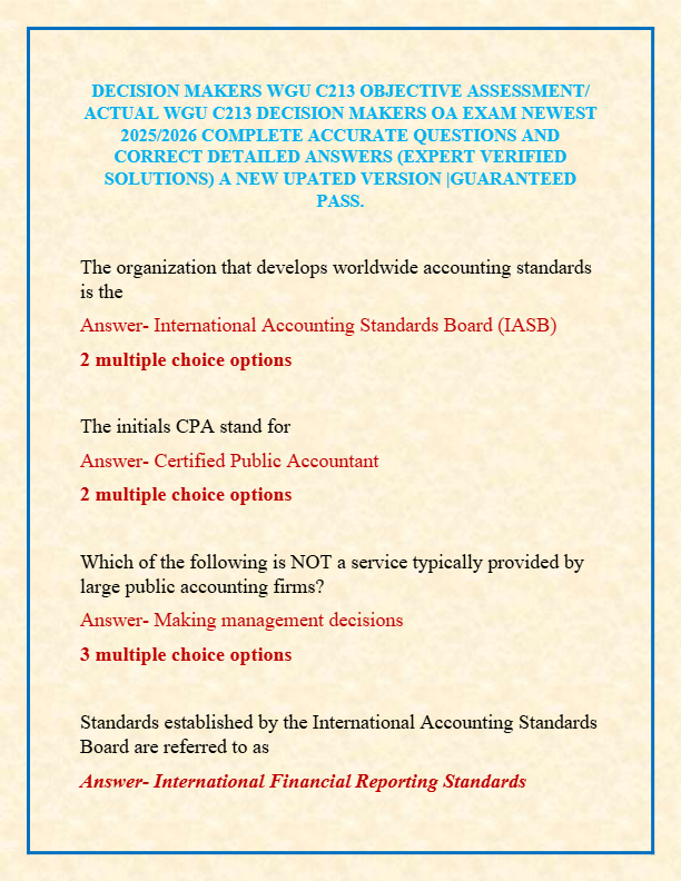 DECISION MAKERS WGU C213 OBJECTIVE ASSESSMENT/  ACTUAL WGU C213 DECISION MAKERS OA EXAM NEWEST  2025