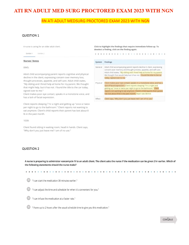 ATI RN Adult Medical-Surgical Proctored Exam 2023 – NGN Questions & Verified Answers