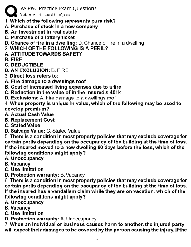 Virginia Property & Casualty (P&C) Practice Exam 2025 – 100% Verified Questions & Answers – Complete