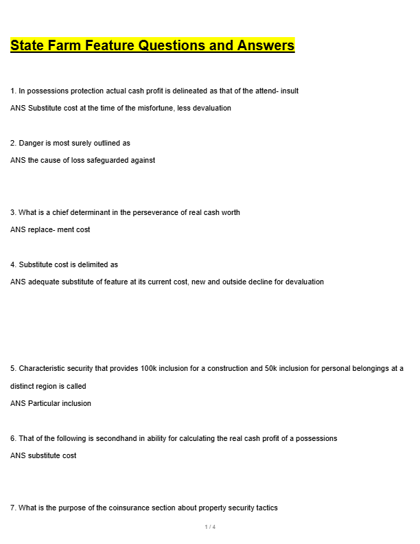State Farm Property Exam 2025–2026: Comprehensive Questions & Answers | 100% Pass Guarantee