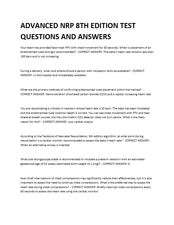 ADVANCED NRP 8TH EDITION TEST QUESTIONS AND ANSWERS