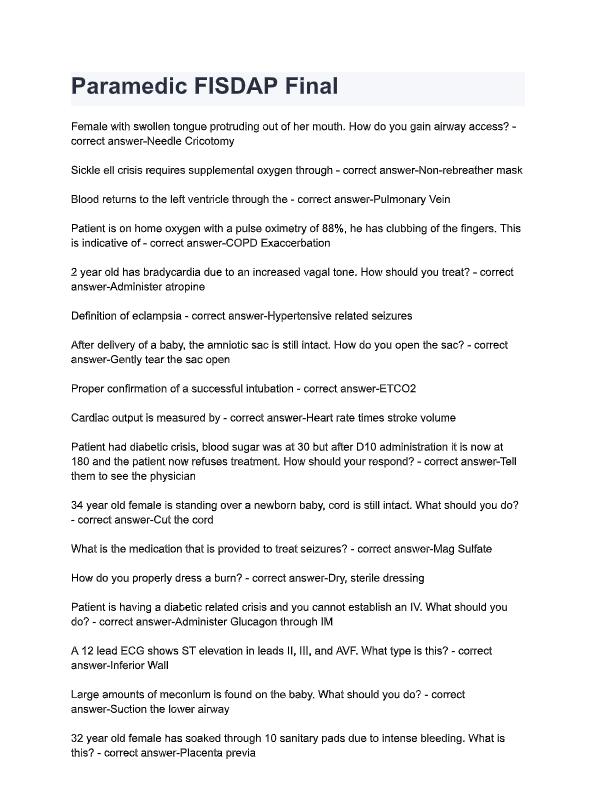 2025 FISDAP Paramedic Final Exam Prep – Comprehensive Study Guide & Practice Questions