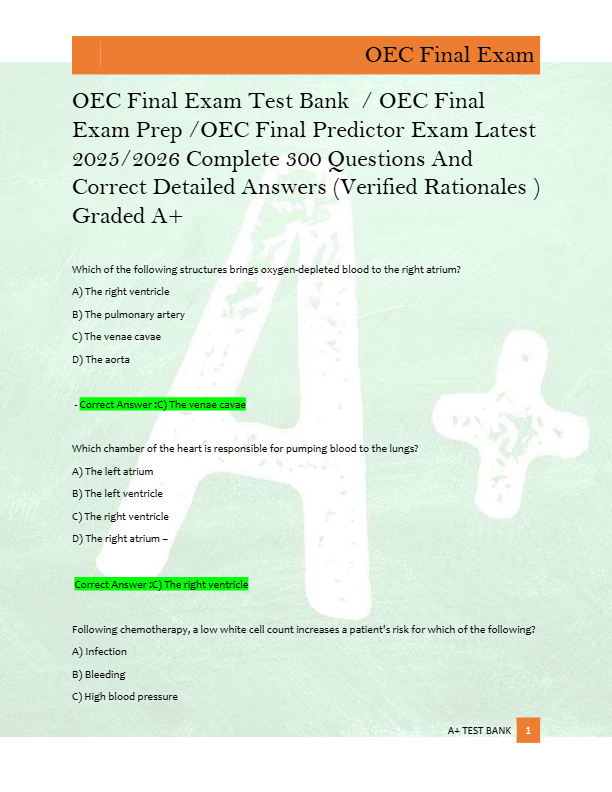 OEC Final Exam Test Bank  / OEC Final  Exam Prep /OEC Final Predictor Exam Latest  2025/2026 Complet