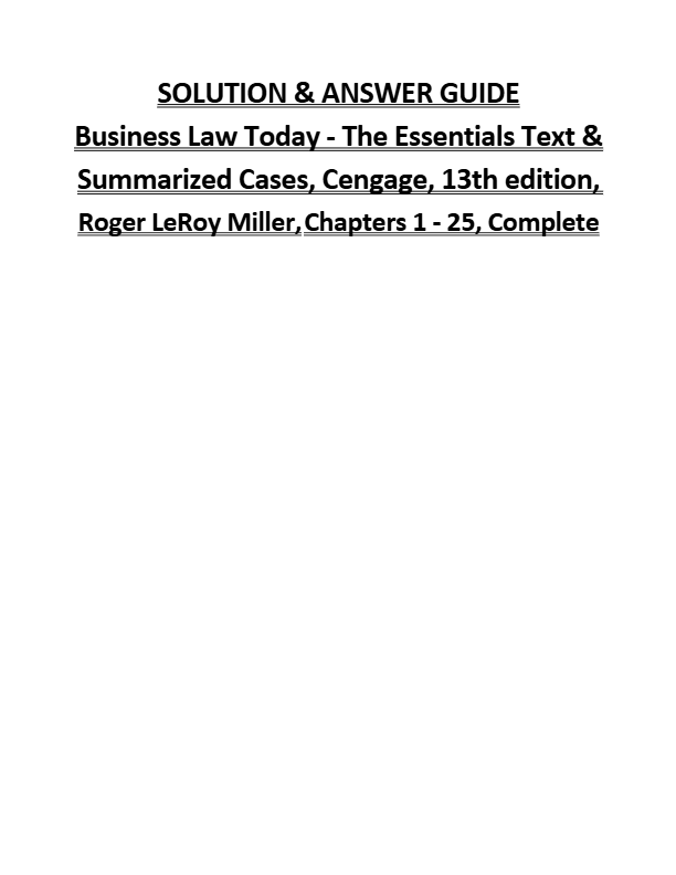 Solution manual for business law today the essentials text and summarized cases 13th edition by roge