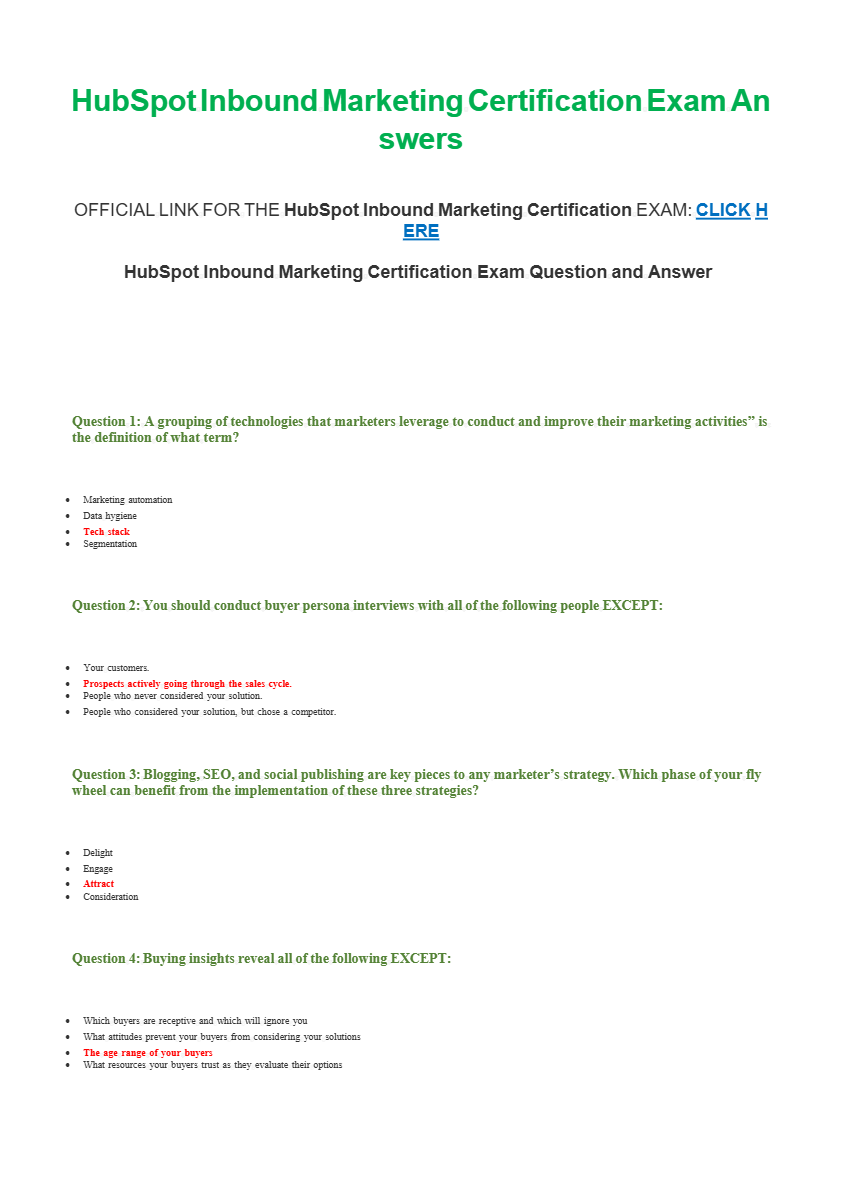 HubSpot Inbound Marketing Certification Test 2025: 300+ Practice Questions & Answers