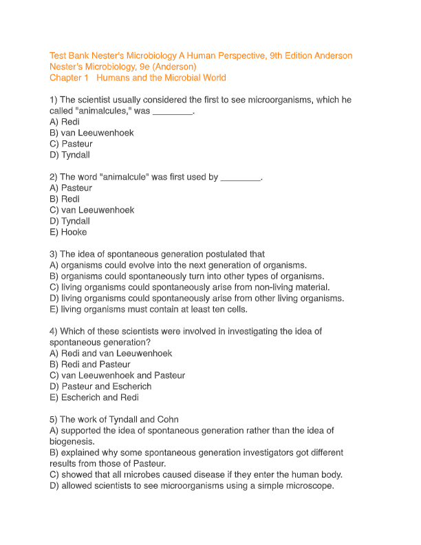 Nester's Microbiology A Human Perspective 8th Edition Test Bank | Anderson, Salm & Allen