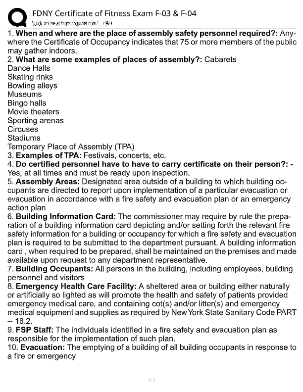 FDNY F-03 & F-04 Certificate of Fitness Exams 2025 – Indoor & Outdoor Place of Assembly Safety – Tes