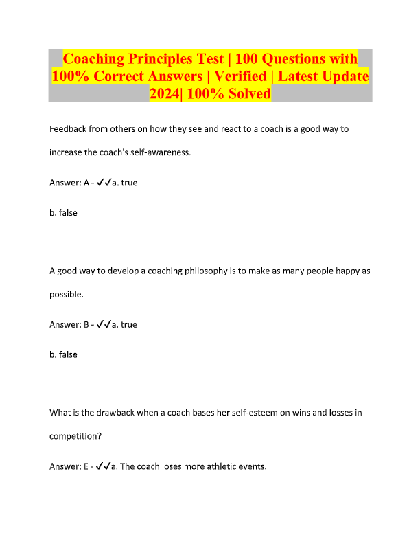 Coaching Principles Test 2025–2026: Complete Questions & Verified Answers for Certification Prep