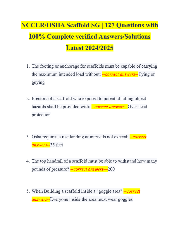 NCCER OSHA Scaffold SG Exam 2025: Actual Questions & Expert-Verified Answers | Guaranteed Pass