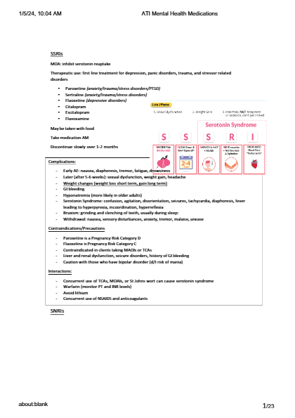 ATI MENTAL HEALTH Medications, Mental Health FINAL REVIEW