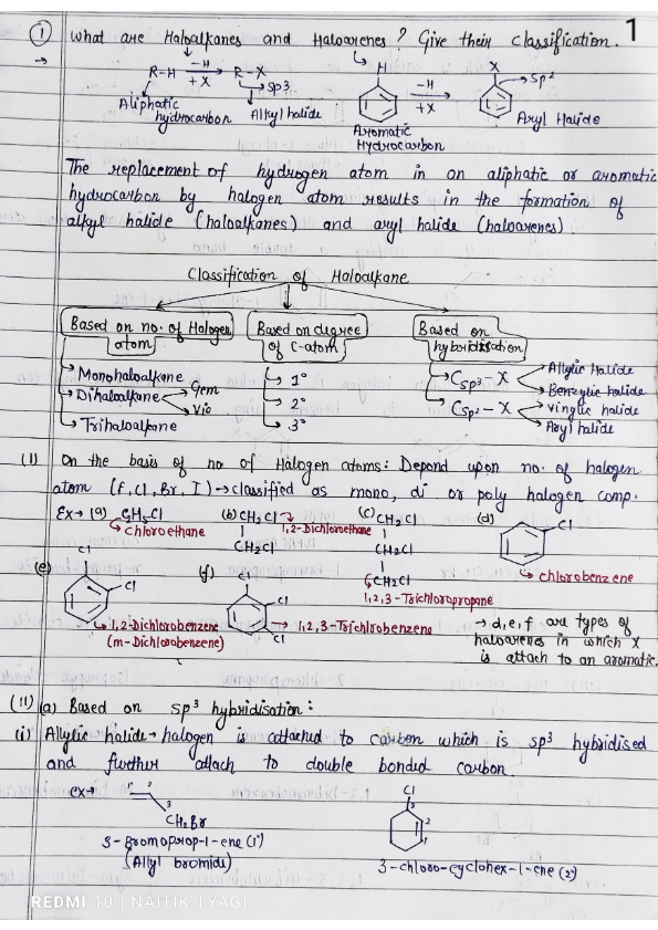 Class 12 Chemistry – Haloalkanes & Haloarenes  Important PYQs (Handwritten, Exam-Oriented)