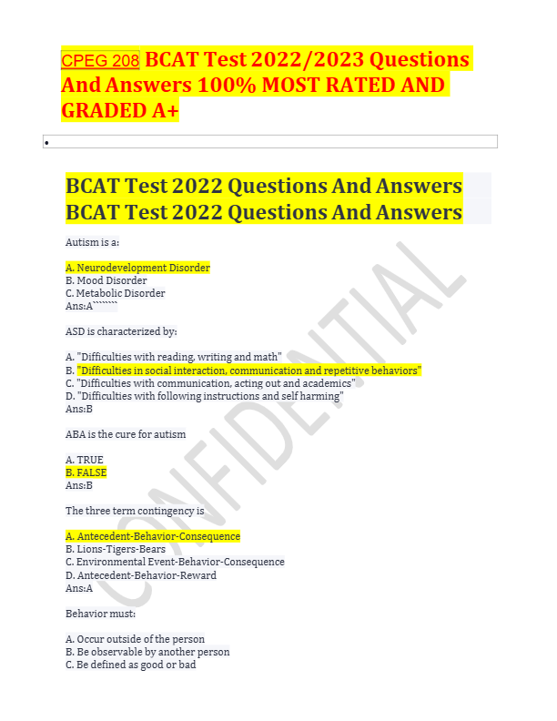 BCAT Exam 2025: Actual Exam Set Questions & Verified Answers | Correct Solutions & Rationales | 100%
