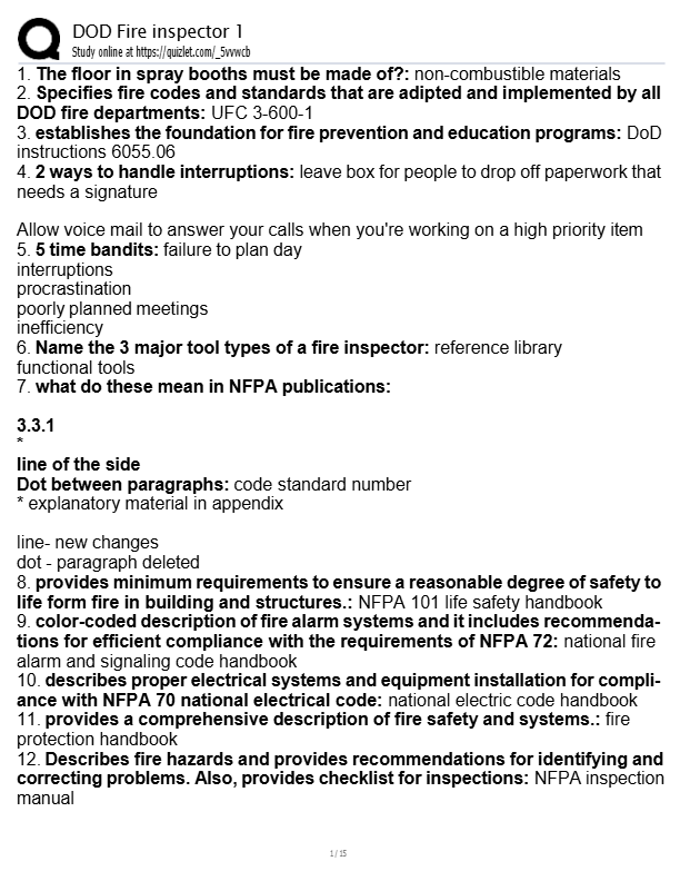 DOD Fire Inspector 1 & Florida State Final Exam 2025 – 220 Questions & Verified Answers