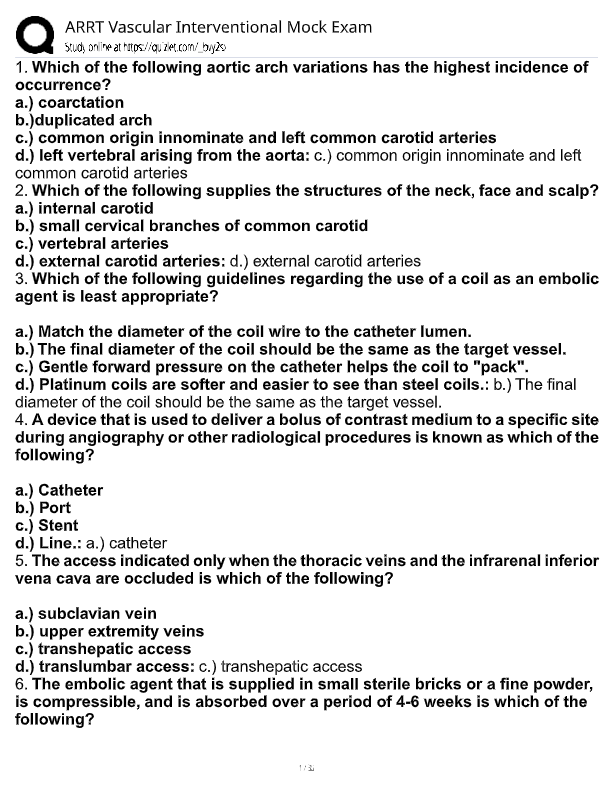ARRT Vascular Interventional (VI) Exam 2025–2026: 350+ Practice Questions & Answers | Latest Review