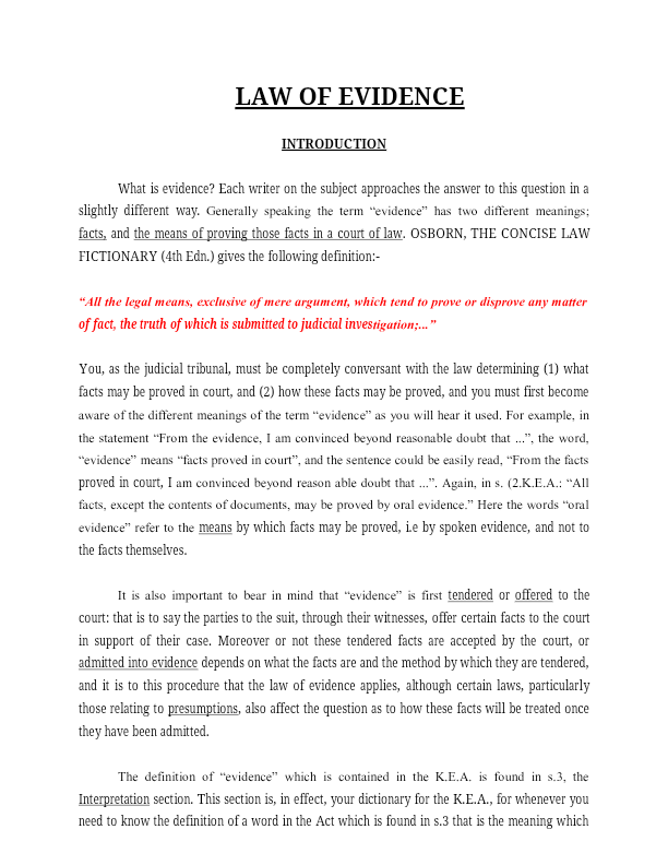 LAW OF EVIDENCE SIMPLIFIED NOTES