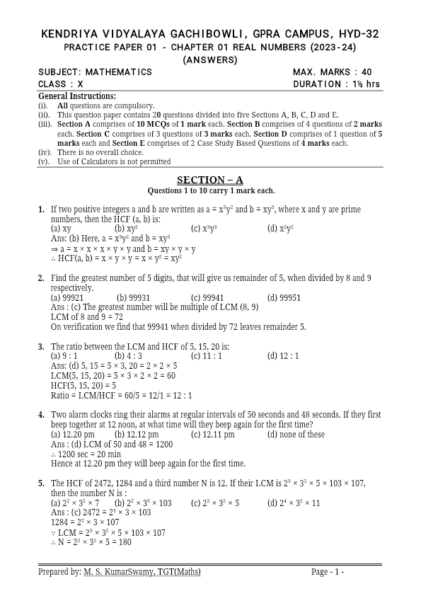 Practice paper for class 10