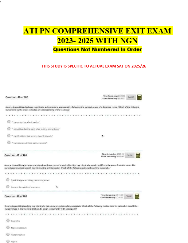 ATI PN COMPREHENSIVE EXIT EXAM   2023- 2025 WITH NGN