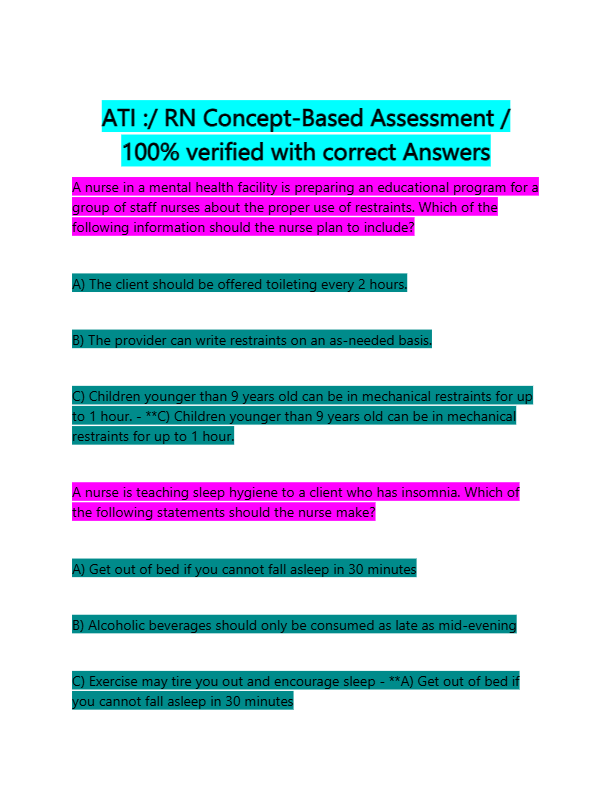 ATI RN Concept-Based Assessment 2025: Actual Exam Questions & Verified Answers (100% Accurate)