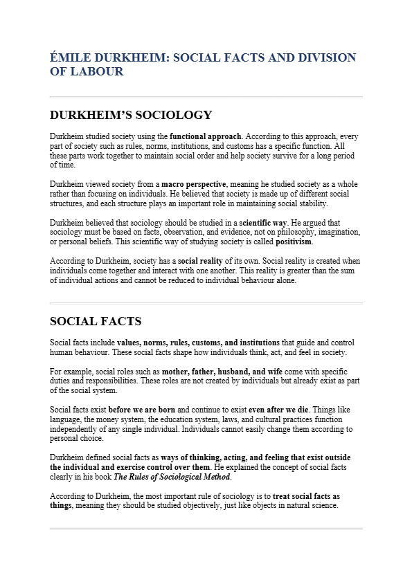 Emile Durkheim: Social facts and division of labour
