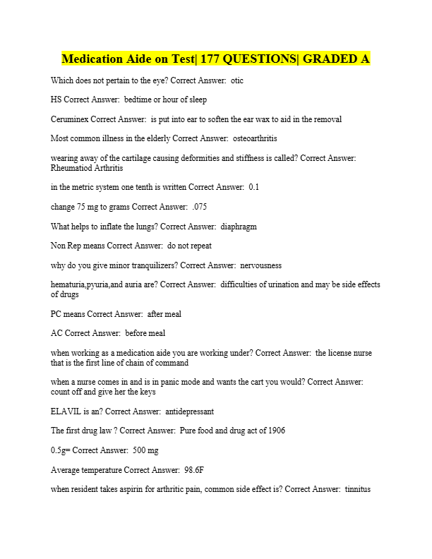 Level 1 Medication Aide Test 2025 – Exam Questions & 100% Verified Answers