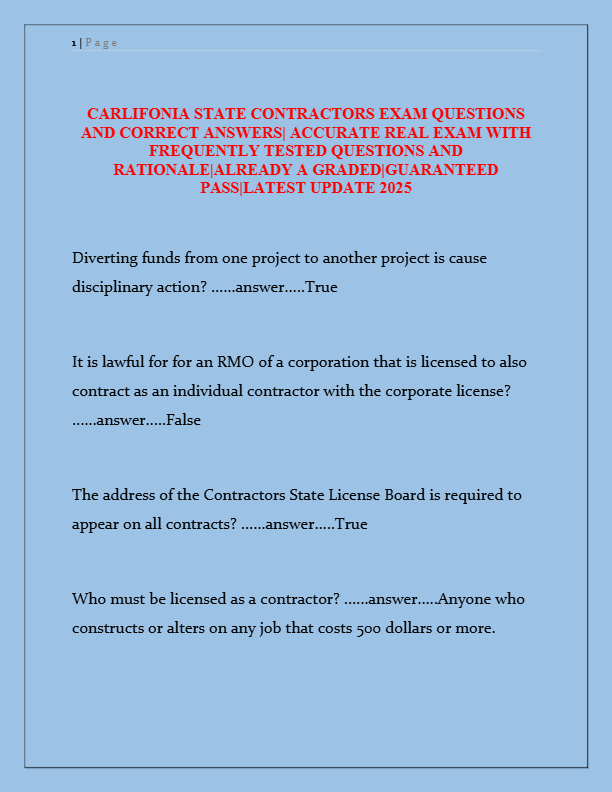 California State Contractors License Exam 2025: Real Questions & Verified Answers | Guaranteed Pass
