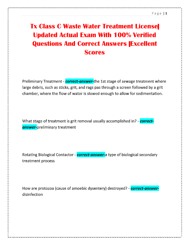 TCEQ TX Class C Wastewater Treatment License Exam 2025–2026 | 100% Verified Questions & Answers