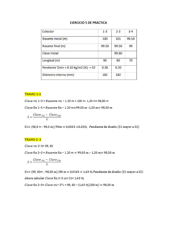 Ejercicio de prática de la materia Diseño de Alcantarillado