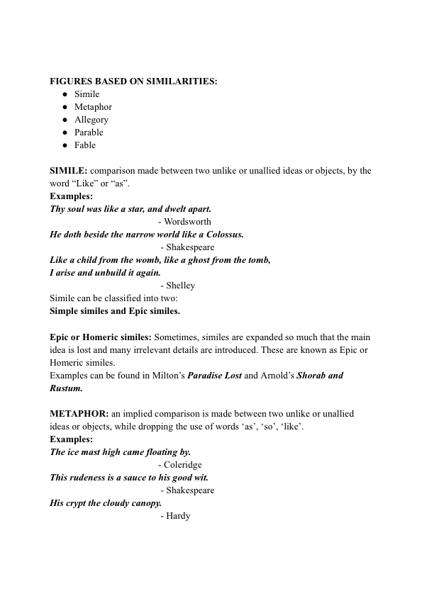 Figures of speech in English literature: based on similarities: simile, metaphor, allegory, parable