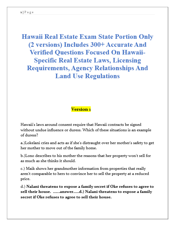 Hawaii Real Estate License Exam Prep 2025: 300+ State-Specific Practice Questions & Answers